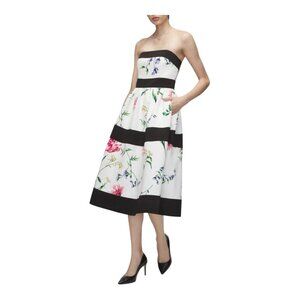 White House Black Market Strapless Floral Contrast Fit & Flare Dress Size 10 NWT